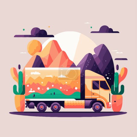 Téléchargez les illustrations : Illustration of truck Delivery logo icon. Delivery service concept. Vector flat color style - en licence libre de droit