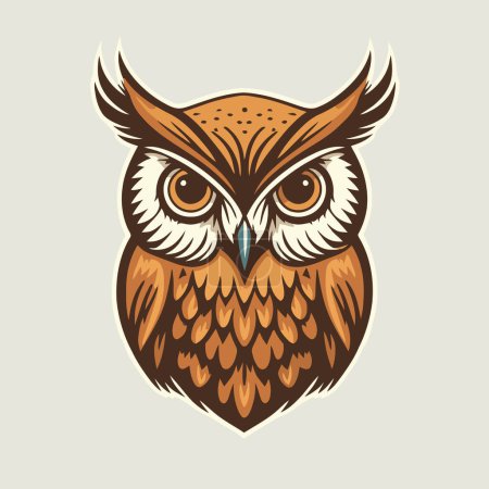 Téléchargez les illustrations : Owl face head design for logo mascot t shirt design template flat vector cartoon style illustration - en licence libre de droit