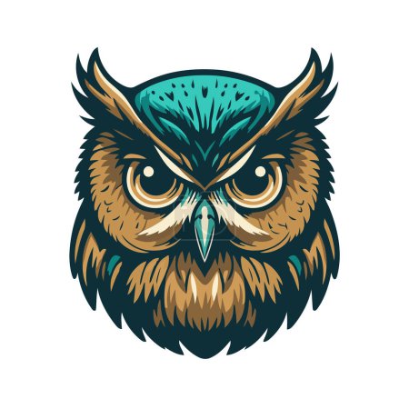 Téléchargez les illustrations : Owl face head design for logo mascot t shirt design template flat vector cartoon style illustration - en licence libre de droit