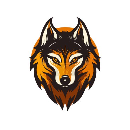 wolf head logo icon concept orange color for e sport team badge or company branding
