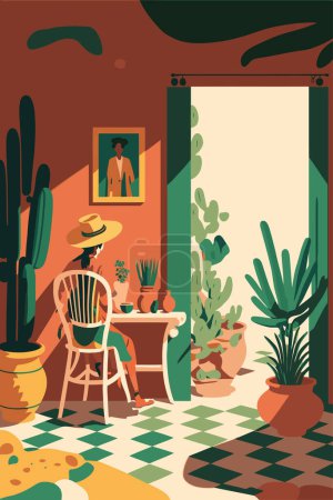 Téléchargez les illustrations : Traditional house of mexico city tourism attraction vector flat color illustration wall art print poster - en licence libre de droit