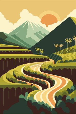 Ilustración de Rice field terraces in mountains nature landscape - Imagen libre de derechos