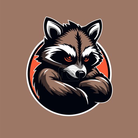 Téléchargez les illustrations : Illustration of raccoon head animal logo character mascot in flat color vector cartoon style - en licence libre de droit