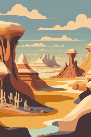 Illustration for Vector illustration of desert landscapes in Bisti badlands, De-na-zin wilderness area, New Mexico, USA - Royalty Free Image