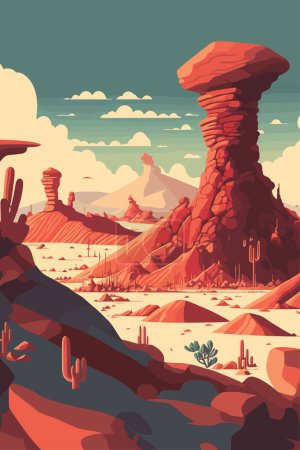Ilustración de Vector illustration of desert landscapes in Bisti badlands, De-na-zin wilderness area, New Mexico, USA - Imagen libre de derechos