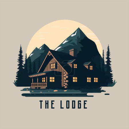 Téléchargez les illustrations : Lodge badge logo, Wood cabin nature forest logo vector illustration, wooden house - en licence libre de droit