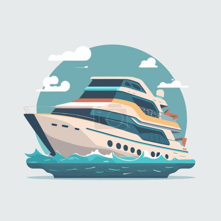 Téléchargez les illustrations : Illustration of party yacht. Marine luxury ship sailing flat vector - en licence libre de droit