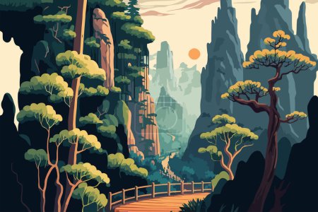 Zhangjiajie Forest Park china. Landscape of mountains and forest. Vector illustration in flat style.