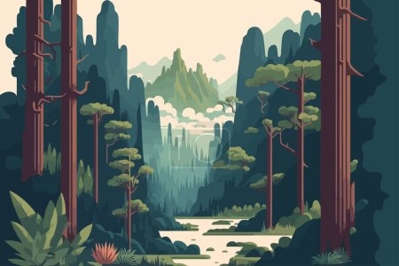 Ilustración de Zhangjiajie Forest Park china. Landscape of mountains and forest. Vector illustration in flat style. - Imagen libre de derechos