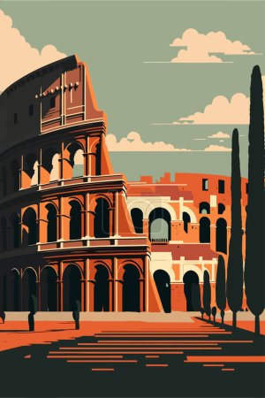 Koloseum w Rzymie, Włochy. Ilustracja wektora w płaskim stylu. plakat druku ściennego