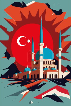 Ilustración de Terremoto de Turquía. Terremoto en pavo Mapa de la bandera Turquía vector plano color ilustración cartel - Imagen libre de derechos