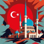 Turkey earthquake. Earthquake in turkey Flag Map Turkey vector flat color illustration poster