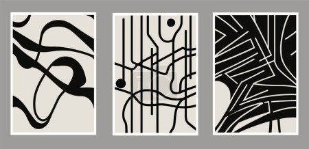 Set of abstract creative backgrounds in black and white. Vector illustration. Flat color style Poster 646195198