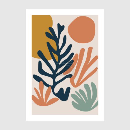 Illustration for Matisse Poster Hand drawn illustration with abstract shapes and floral elements. Scandinavian style. Wall Art Pint Poster - Royalty Free Image