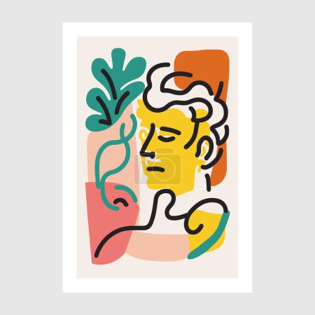 Illustration for Matisse style illustration Vector minimalistic illustration of a man's face. Contemporary art collage. Wall Art Pint Poster - Royalty Free Image
