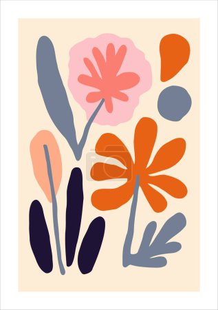 Ilustración de Fondo floral abstracto dibujado a mano. Estilo escandinavo. Ilustración vectorial para su diseño. Arte de pared Imprimir - Imagen libre de derechos