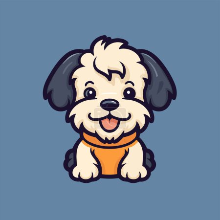 Téléchargez les illustrations : Mignon chien dessin animé avec collier orange. Illustration vectorielle de clip art. Icône plate Illustration - en licence libre de droit