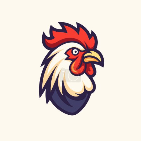 Illustration for Rooster head vector logo template. Rooster head vector illustration. flat color logo - Royalty Free Image