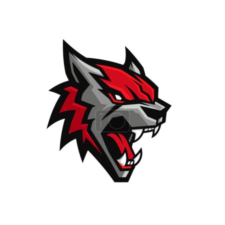 Vektorillustration eines Kopfes eines wilden Wolfes oder Wolfes mit offenem Maul auf weißem Hintergrund. Red Beast Animal Logo