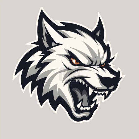 Illustration for A white wolf's head with orange eyes. Flat vector illustration a majestic white wolf - Royalty Free Image