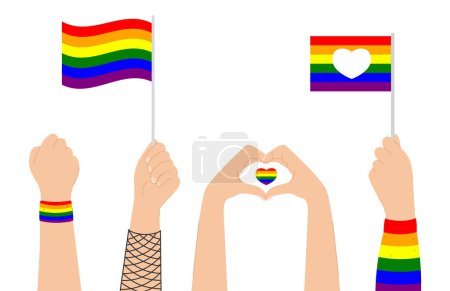 Illustration for Pride day hanhs, varied bright set, vector illustration - Royalty Free Image