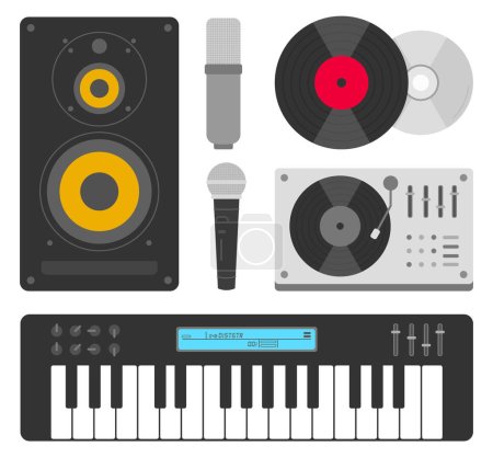 Varios instrumentos para la música de estudio, ilustración vectorial