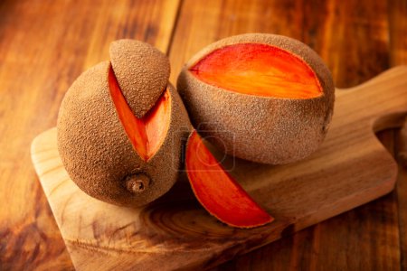 Photo for Mamey, (Pouteria sapota) fruit native to Mexico and other American countries, in some countries it is known as Zapote, Sapote or Red Mamey. - Royalty Free Image