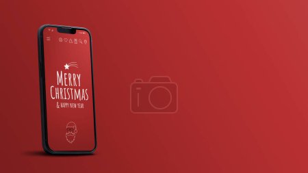Téléchargez les photos : Souhaits de Noël sur écran smartphone et fond rouge avec espace de copie - en image libre de droit