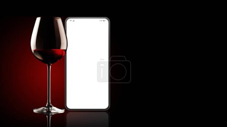 Téléchargez les photos : Smartphone avec écran vierge et verre à vin, concept d'application du vin - en image libre de droit