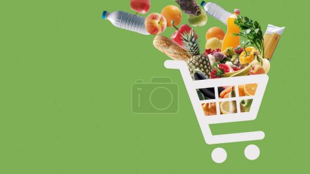 Foto de Icono de carrito de compras lleno de alimentos frescos, concepto de compras en línea - Imagen libre de derechos