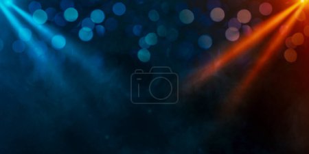 Photo for Stage lights, smoke and bokeh background: live performance, concerts and entertainment concept - Royalty Free Image
