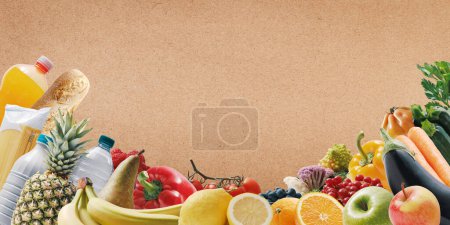 Photo for Assortment of fresh groceries, food and blank copy space: grocery shopping and healthy eating concept - Royalty Free Image