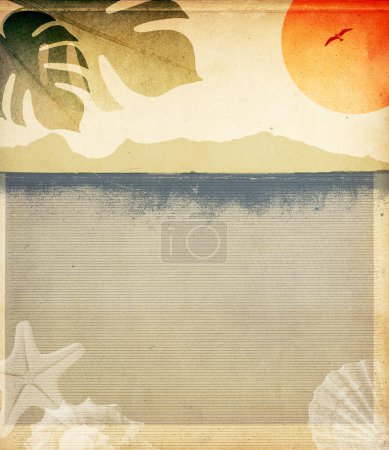 Foto de Vacaciones de verano y cartel vintage texturizado junto al mar, nostalgia y concepto de estilo retro, espacio para copiar - Imagen libre de derechos