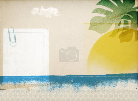 Photo for Summer beach vacations vintage collage artwork with blank card - Royalty Free Image