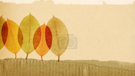 Téléchargez les photos : Feuilles d'automne colorées et composition naturelle en carton, bannière de style vintage avec espace de copie - en image libre de droit