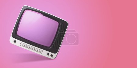 Téléchargez les photos : Cute vintage TV with blank screen and copy space: television and entertainment concept - en image libre de droit