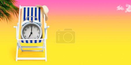 Téléchargez les photos : Chaise longue et réveil vintage, concept d'été - en image libre de droit