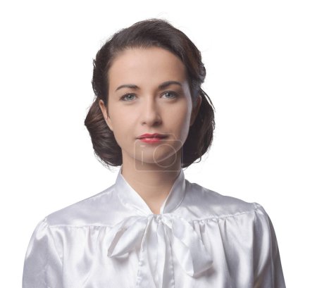 Photo for Attractive woman with vintage hairstyle and elegant shirt, looking at camera - Royalty Free Image