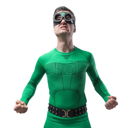 Foto de Gracioso superhéroe verde gruñendo y listo para golpear
. - Imagen libre de derechos