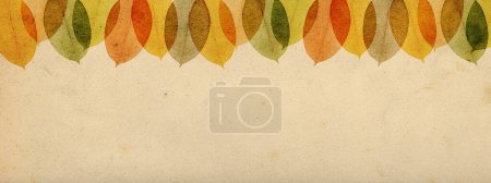 Foto de Coloridas hojas de otoño dispuestas en línea, banner de estilo vintage - Imagen libre de derechos