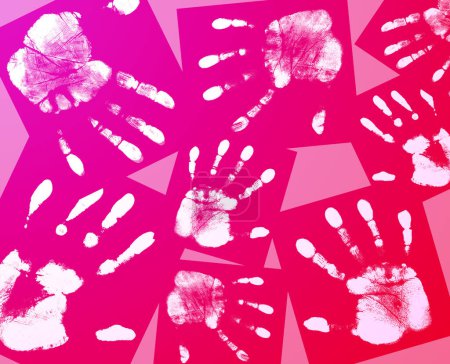 Téléchargez les photos : Empreintes blanches sur fond rose, collage créatif - en image libre de droit