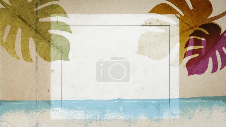 Photo for Summer beach vacations vintage collage artwork with blank card - Royalty Free Image