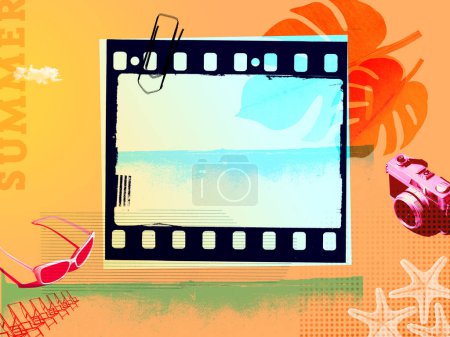 Photo for Retro summer vacations poster with film strip and copy space - Royalty Free Image