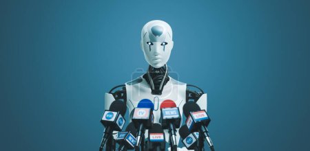 Téléchargez les photos : Robot IA Android lors de la conférence de presse : intelligence artificielle, robotique et concept politique - en image libre de droit