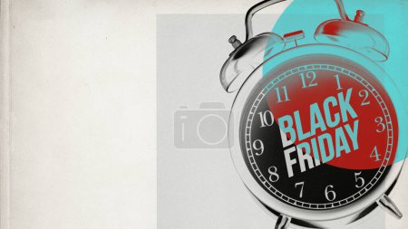 Téléchargez les photos : Vente Black Friday annonce avec réveil, collage de style vintage - en image libre de droit