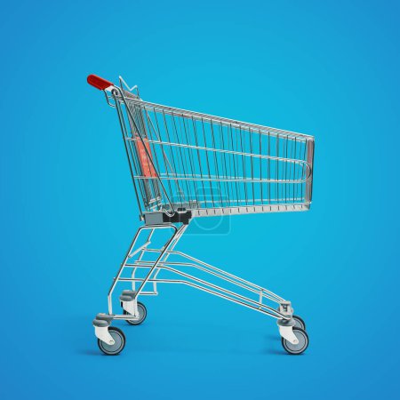 Photo for Empty small supermarket shopping cart: grocery shopping and retail concept - Royalty Free Image