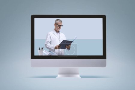 Photo for Professional doctor on the computer screen: online doctor and telemedicine concept - Royalty Free Image