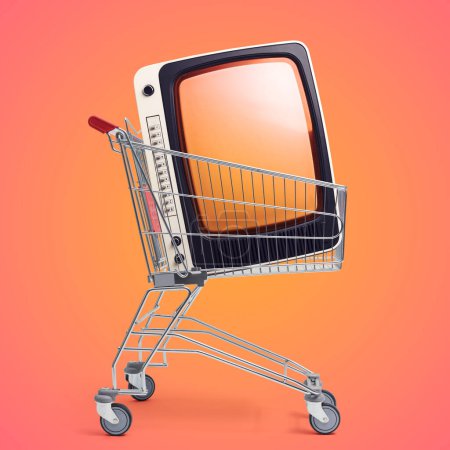 Foto de Vintage TV en un carrito de compras: electrónica y concepto de ventas - Imagen libre de derechos