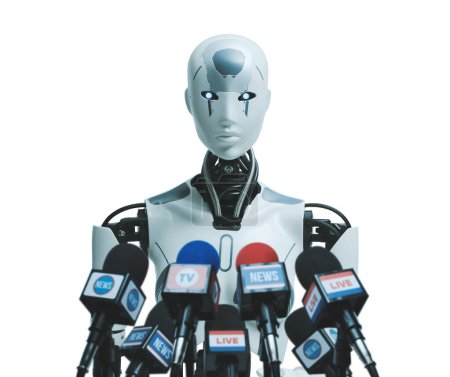 Téléchargez les photos : Robot IA Android lors de la conférence de presse : intelligence artificielle, robotique et concept politique - en image libre de droit