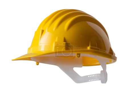 Foto de Casco amarillo de construcción para trabajadores sobre un fondo aislado. - Imagen libre de derechos